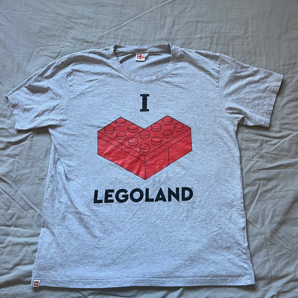 LEGOLAND‎ I Love LEGO Heart T-Shirt Adult XL Gray Graphic Tee Genuine Authentic